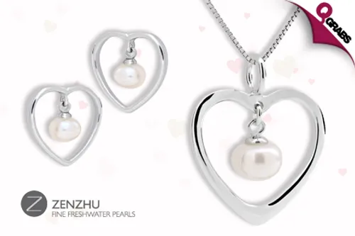 For QR129, Adorn Yourself with a Zenzhu Freshwater Pearl and Sterling Silver Heart Jewelry Set! (QR599 Value)